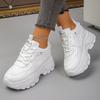 Damen Chunky Sneaker Weiß Schwarz Leder Plateau Sneaker für Damen Höhenvergrößernde Schuhe Dicke Sohle Freizeitschuhe Frau