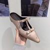 Fashion New Style Popular Rivet Pointed Thin Heel Baotou Half Slipper Female Middle Heel Shallow Mouth Lazy Mueller Shoes Zapatos Mujer