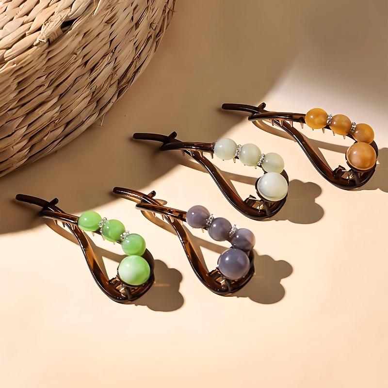 Retro S-förmige Pferdeschwanz-Twist-Haarspangen, modische Perlen-Haarspangen mit Haifisch-Clip, Haarnadeln, Haarspangen, Haarspangen, Haarschmuck für Frauen, Kopfbedeckungen