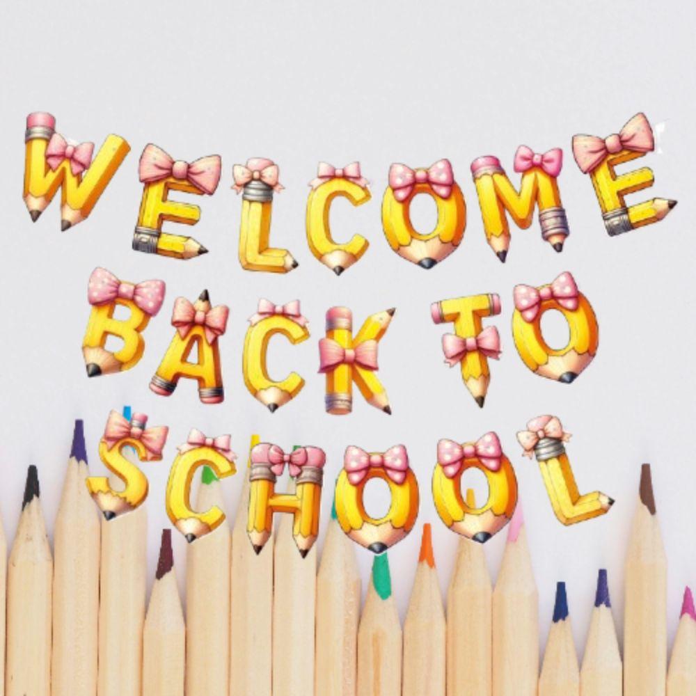Cartoon Welcome Back To School Banner Pencil Background Hanging Flag Classroom Kindergarten