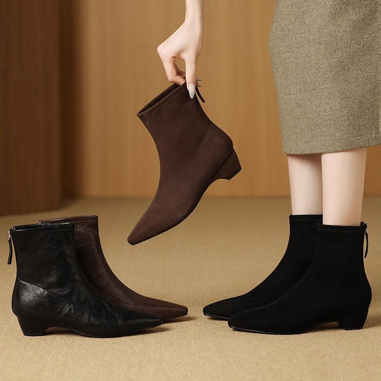 Wedge heel thick heel elastic thin boots women's autumn and winter new Korean version simple commuter short boots women's direct supply