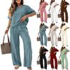 Women's Casual Embroidered Short Sleeve Top and Wide Leg Pants Two-Piece Set