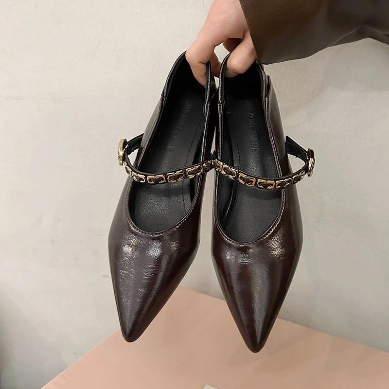 Designer Vintage Women Mary Jane Shoes Pointed Toe Shoes Laides Comfort Dress Street Style Low Heel Shoes