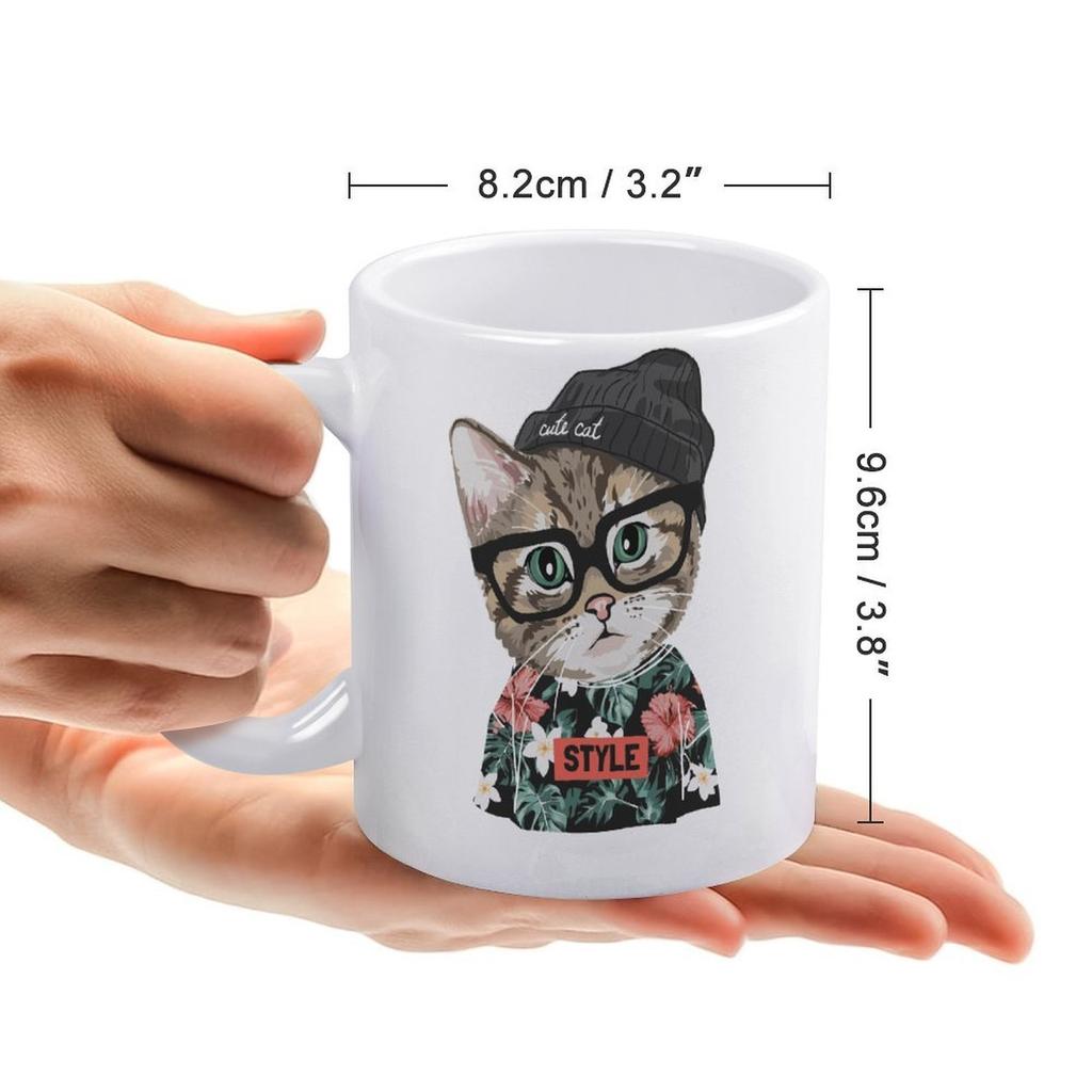 1 Pack 11oz Weiße Keramiktasse mit beidseitig bedrucktem Grafikdesign Zuverlässige Kaffeetasse für Zuhause, Büro, tägliche Nutzung