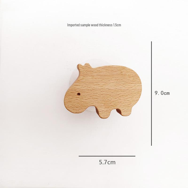 Creative Beech Wood Adhesive Hooks – Funny Animal Design Coat & Hat Hooks for Behind-the-Door Use