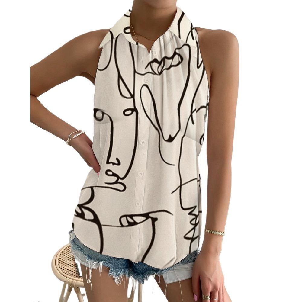 

BITCED Женская летняя повседневная модная рубашка без бретелек с абстрактным принтом XXL хаки