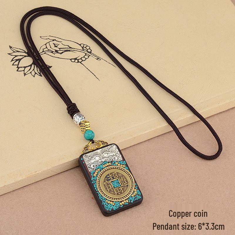 Ebony Tangka Necklace with Ethnic Na Fu Pendant - Buddha Amulet for Men & Women