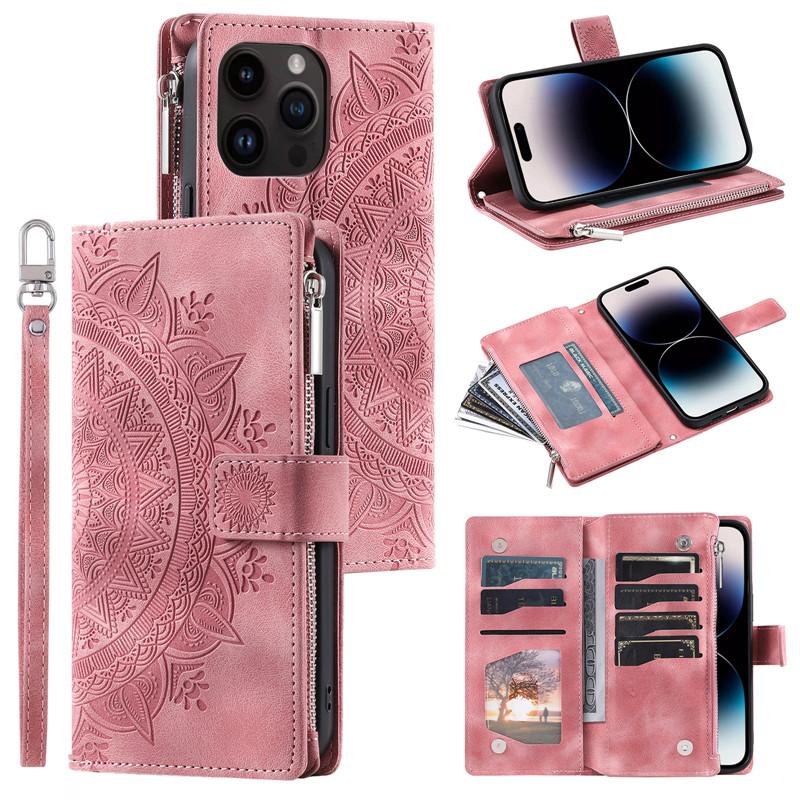 Lanyard Flip Leather Phone Case for iPhone 17 Pro Max 16 Plus 15 14 13 12 11 X XS XR Samsung S25 Ultra S24 FE S23 S22 S21 A17 Zipper Wallet Card Cover