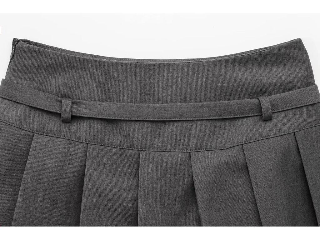 Spring 2025 Women's European & American Style Belted Pleated Skirt