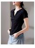 Waist Slimming V-neck Short Sleeved T-shirt for Women In Summer 2026, Fashionable and Casual Versatile Solid Color Top