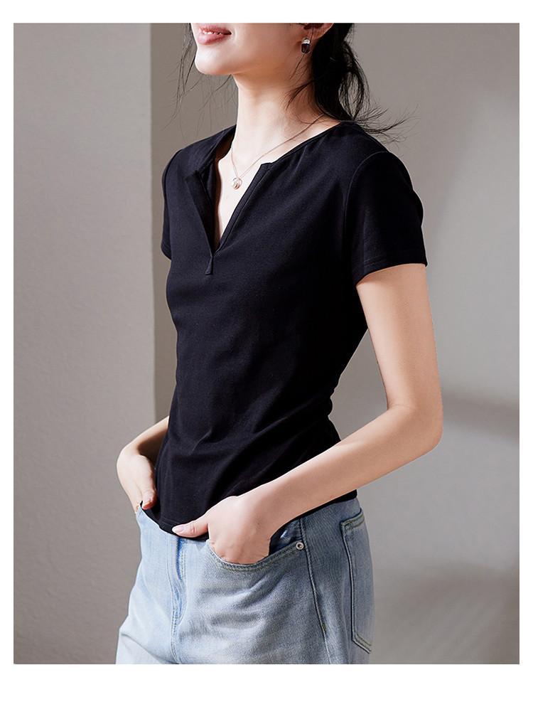 Waist Slimming V-neck Short Sleeved T-shirt for Women In Summer 2026, Fashionable and Casual Versatile Solid Color Top