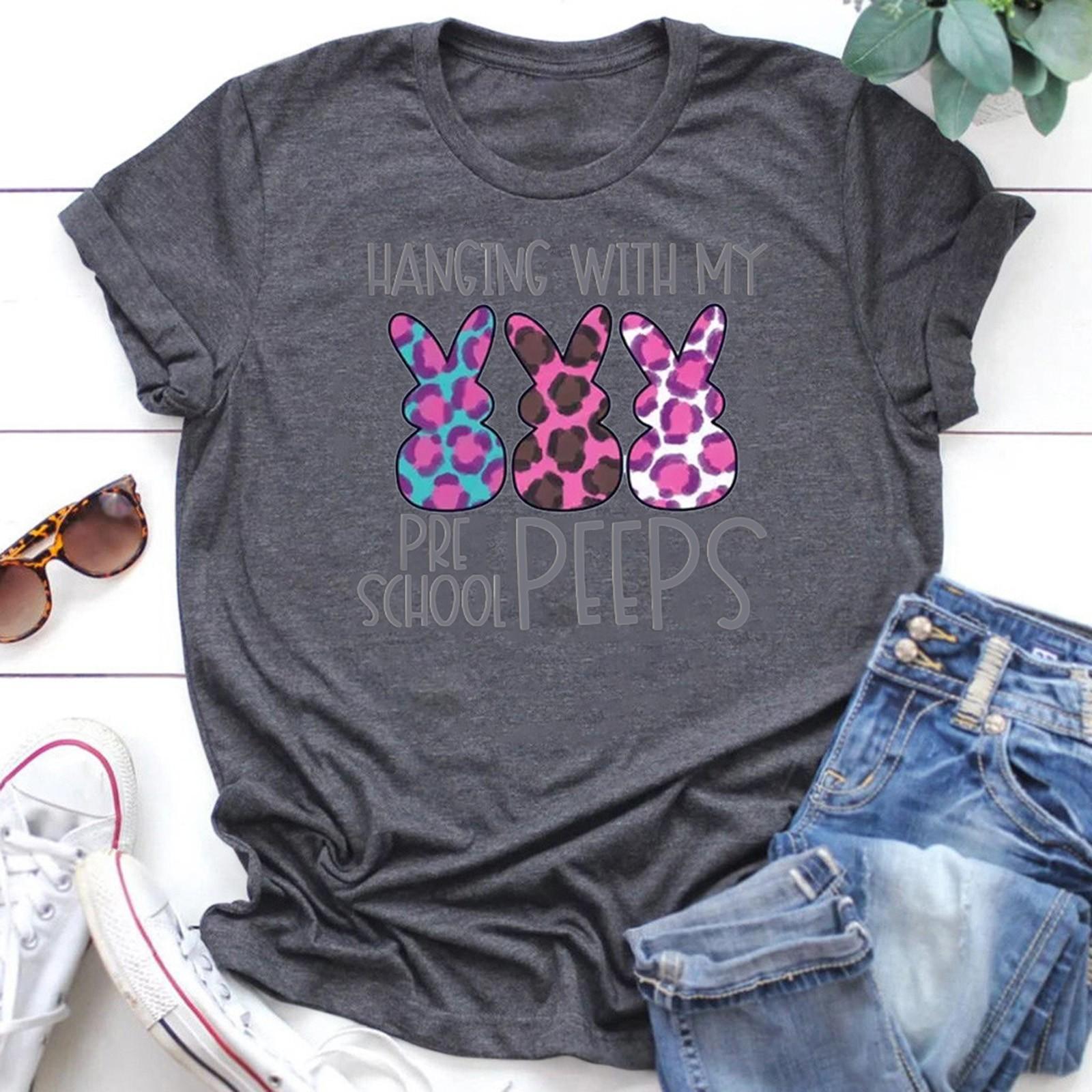 

(SU)Женская футболка с коротким рукавом и принтом пасхального кролика, туника, блузка, топы