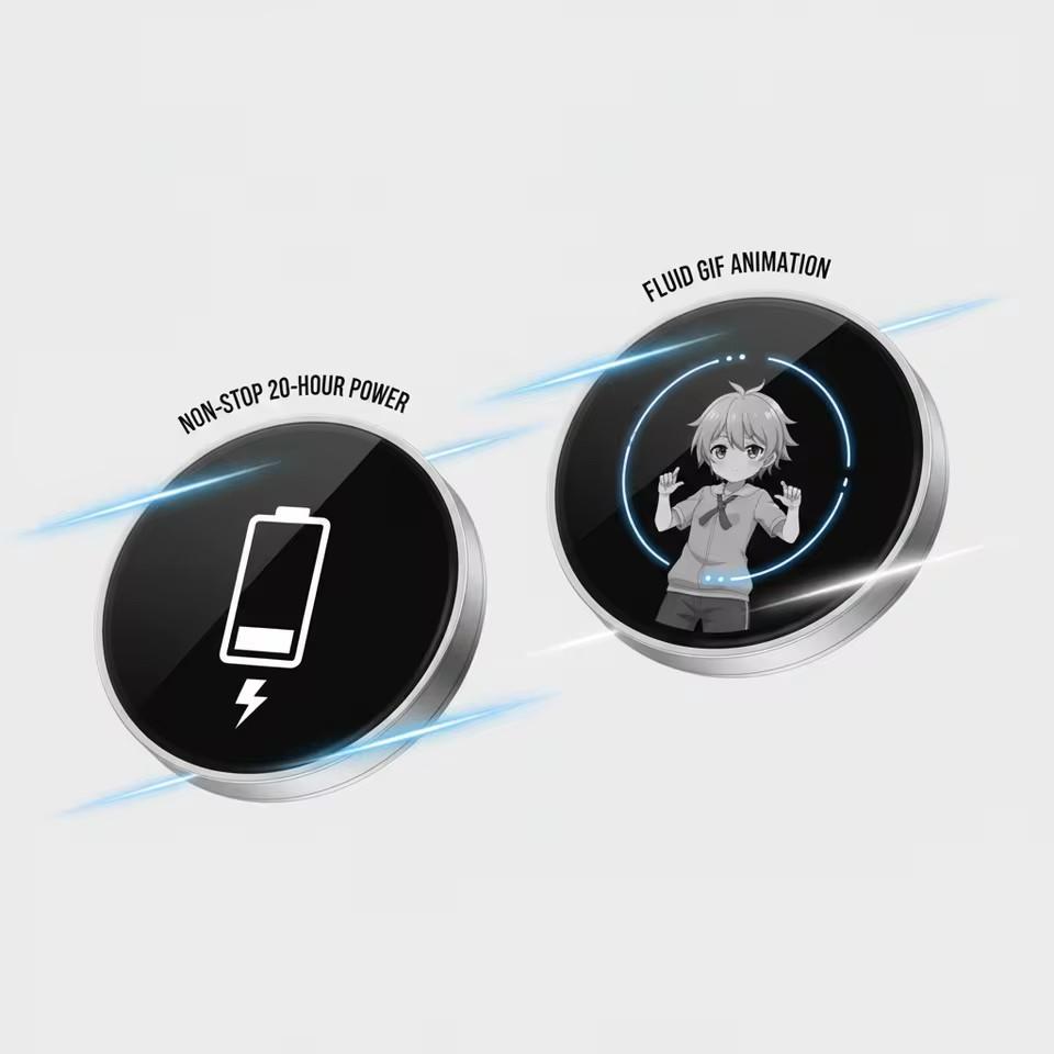 Dynamický elektronický anime e-odznak displej pin fototag chytrý kybernetický odznak 1,7palcový HD displej Bluetooth elektronická zobrazovací obrazovka