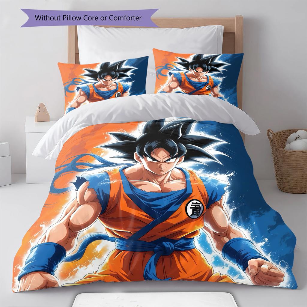 Biancheria da letto con motivo Son Goku, Set piumone Copripiumone Federa Regalo di compleanno per la casa (1 * copripiumino + 2 * federa, senza nucleo)