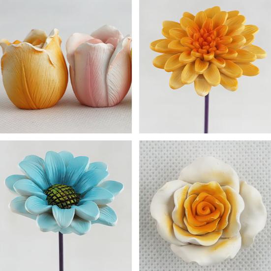 5Pcs Fake Flower Insert Weather-Resistant Resin Artificial Flower Stress-Relief Indoor Outdoor Home Garden Ornament