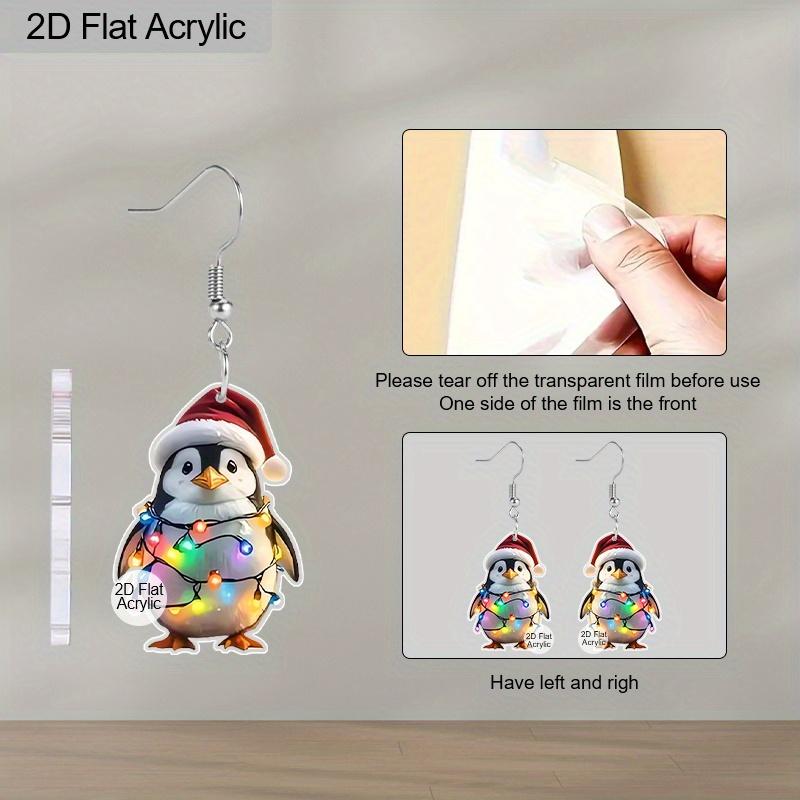 2D Flat Cartoon Penguin Light Bulb Santa Hat Acrylic Dangling Hook Christmas Earrings for Women Lightweight Statement Funny Animal Dangle Drop Earring