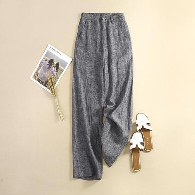 Pantaloni da donna in lino a vita alta a gamba larga drappeggiati sottili in cotone lino casual dritti