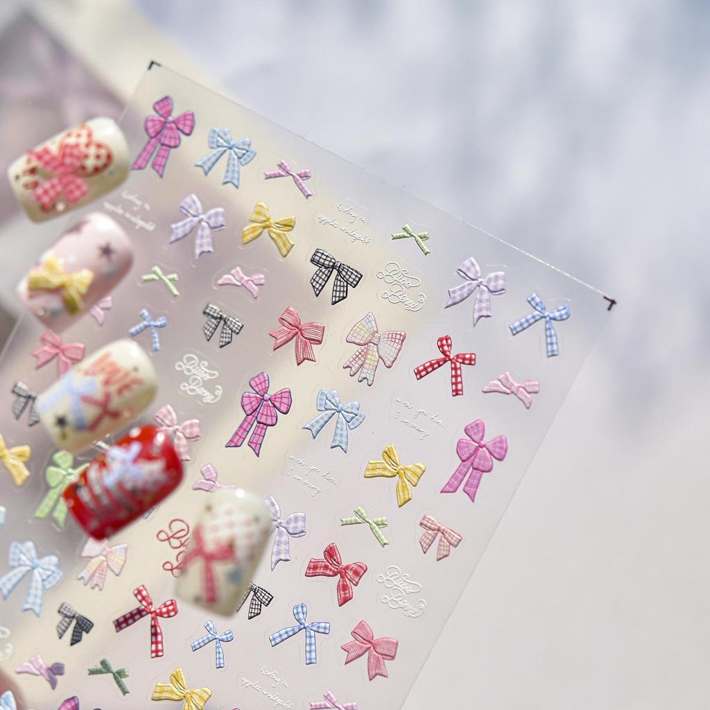 Tomoni Embossed Nail Art Stickers - Exquisite Bow Pattern, Xiaohongshu Trend, Chic Nail Decoration
