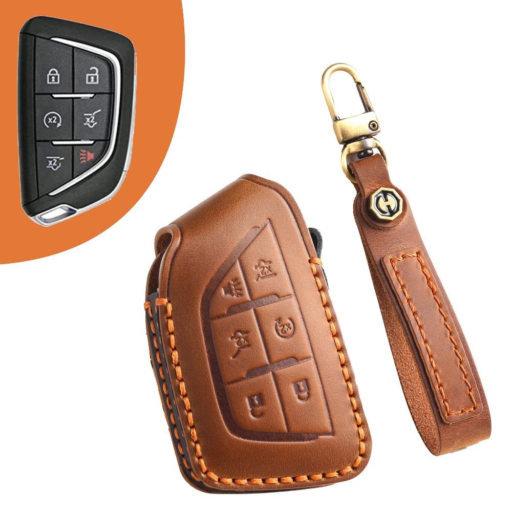 

Handmade Genuine Leather Key Case Cover for Cadillac XT5 CT5 XT4 CT6 Car Keys