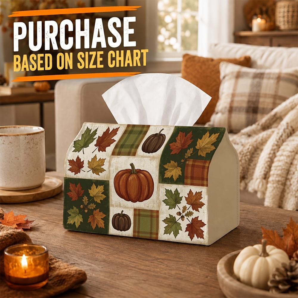 1pc Classic Rustic Autumn Tissue Box with Pumpkin Maple Leaf Arrangement - Napkin Storage Organizer for Kitchen, Car, Elegant Decorative Box, Purpose