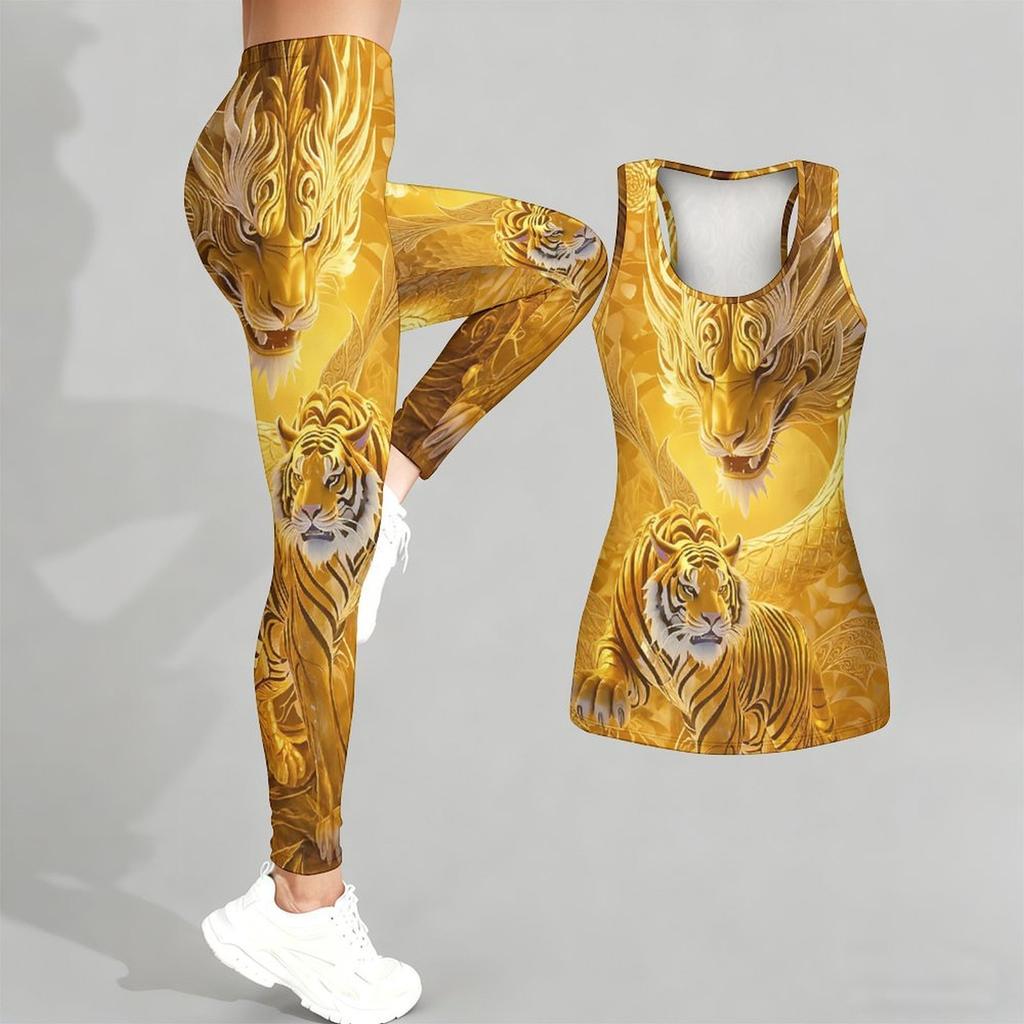 The Majestic Tiger Pattern Print Yoga Outfit for Women Fashion Workout Leggings Fitness Sports Casual Yoga Set Sports Suit