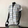 Summer Men Wave Stripe Hollow Out Shirt Casual Cuban Collar Top