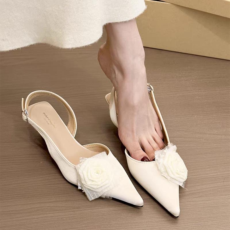 

Французские босоножки-мешки на высоком каблуке, сказочные туфли 2025 года, новинка весны и лета, заостренный дизайн, нежные вечерние туфли 35 бежевый