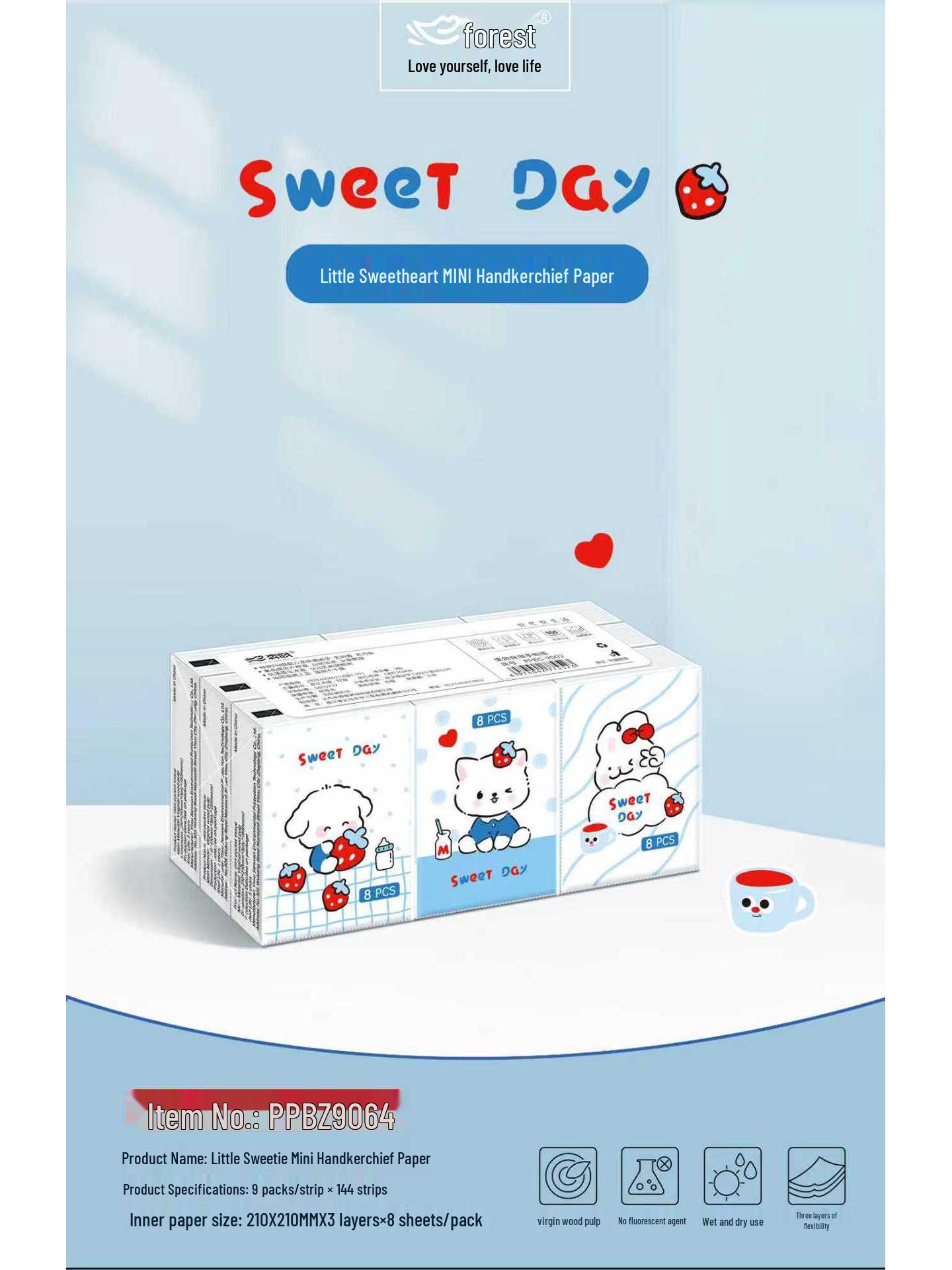 

Strawberry Bear Pocket Tissue: Portable, Student-Sized Handkerchief Pack
