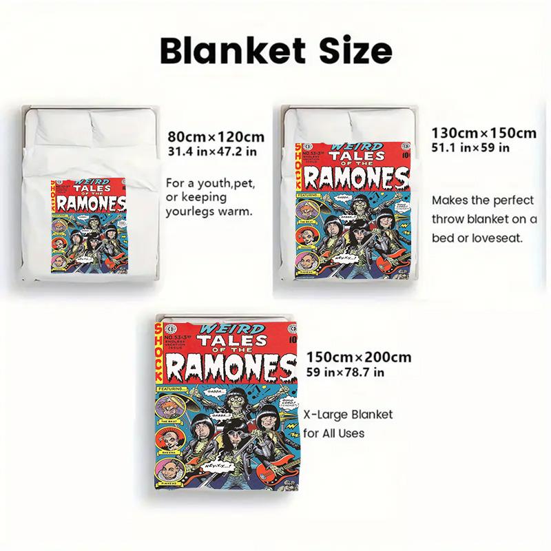 Ramones: Strange Talk 2D Flat Pattern Flannel Blanket High quality All Seasons Warmth and Comfort Perfect for Christmas Gifts.