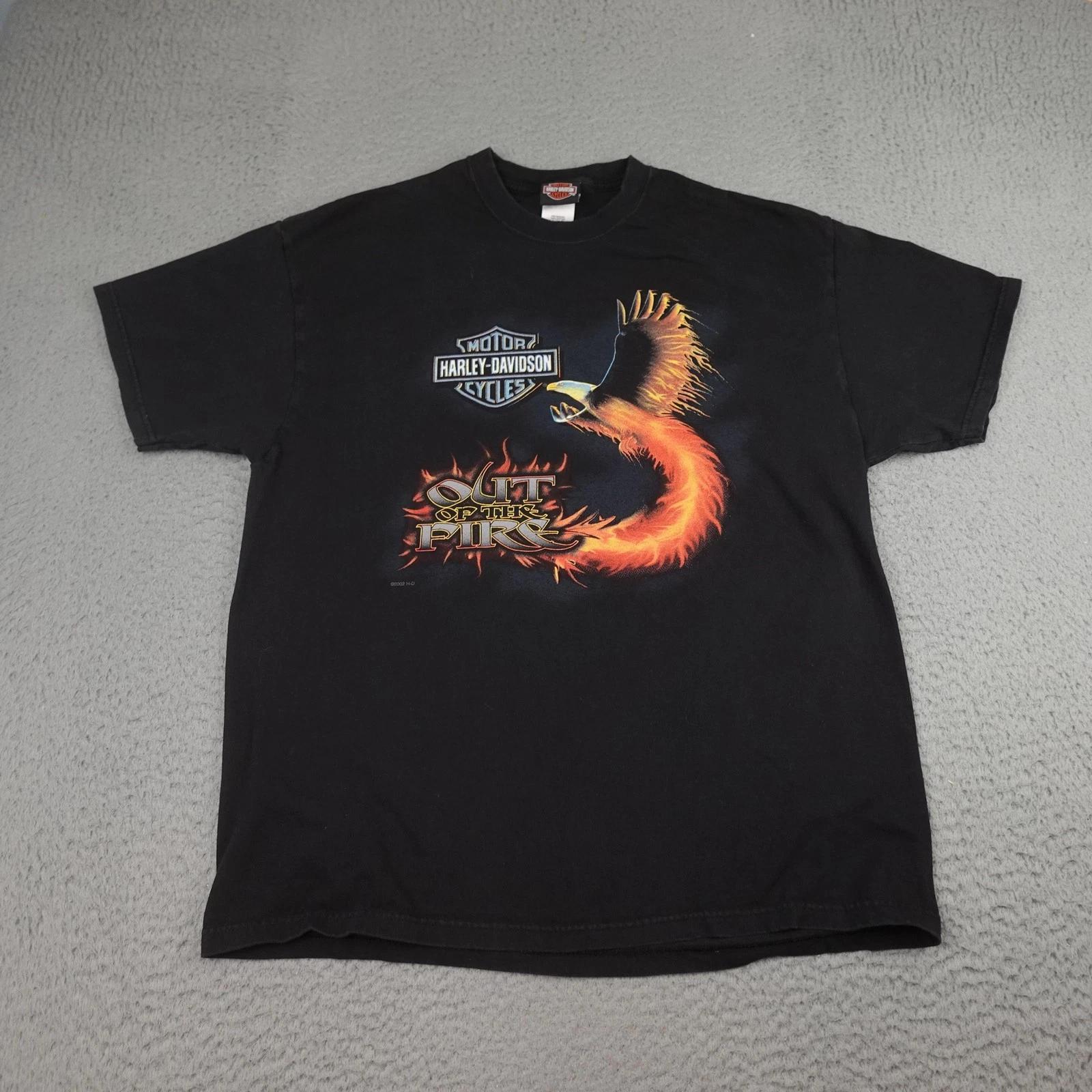 Vintage Harley Davidson Shirt Mens XL Black Out of the Fire Eagle Made USA 2001 4XL