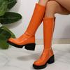 Fashion Women's Knee High Boots Fashion Plus Size 35-42 Thick Heels Knight Boots Women 2025 Side Zipper Pu Leather Long Botas Mujer