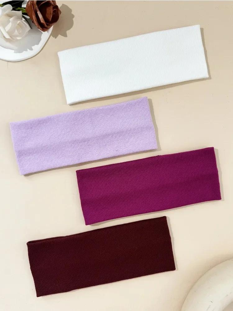 4pcs/Set Fashion Wide Solid Color HairBands Soft Elastic Headband Women Girl Knitted Makeup Running Sports Yoga Hair Accessories