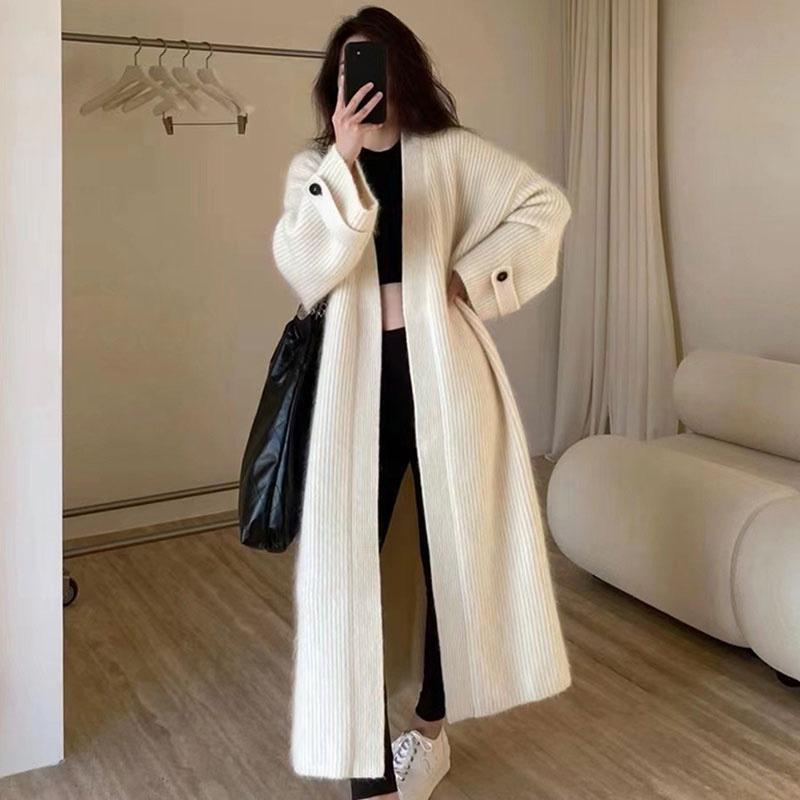 Autumn Winter Women Button Long Sleeve Knitted Long Cardigan Coats Lady Baggy Knitwear Sweater