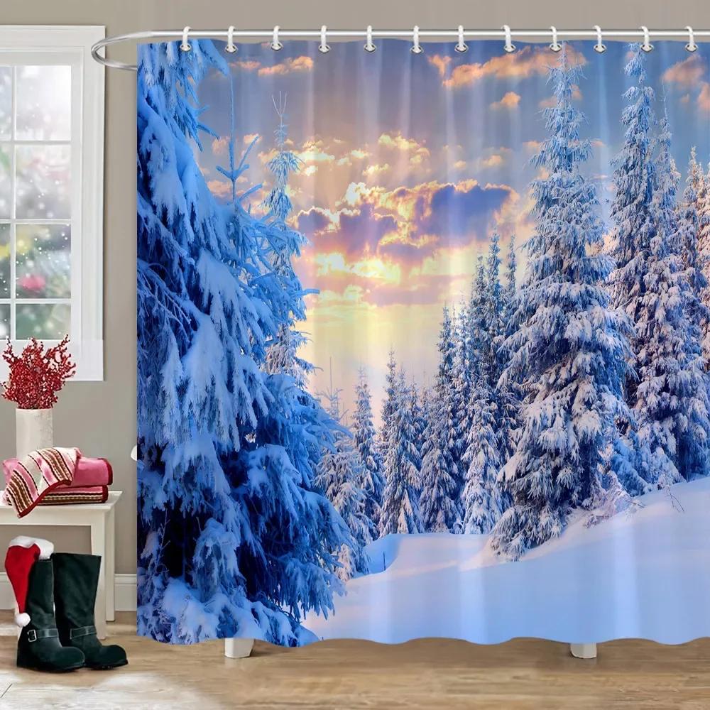 

Winter Outdoor Forest Snow Shower Curtain Simulation Window Landscape Polyester Fabric Water Shower Curtains Bathroom Decoration W60H190(CM)-1 Pcs