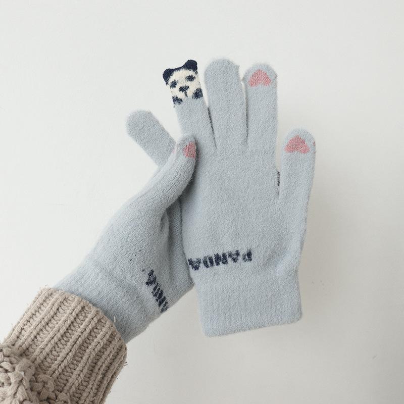 Panda Finger Warm Touch Screen Gloves Five Fingers Cartoon Cute Student Couple Riding Girl Autumn and Winter Cold Protection