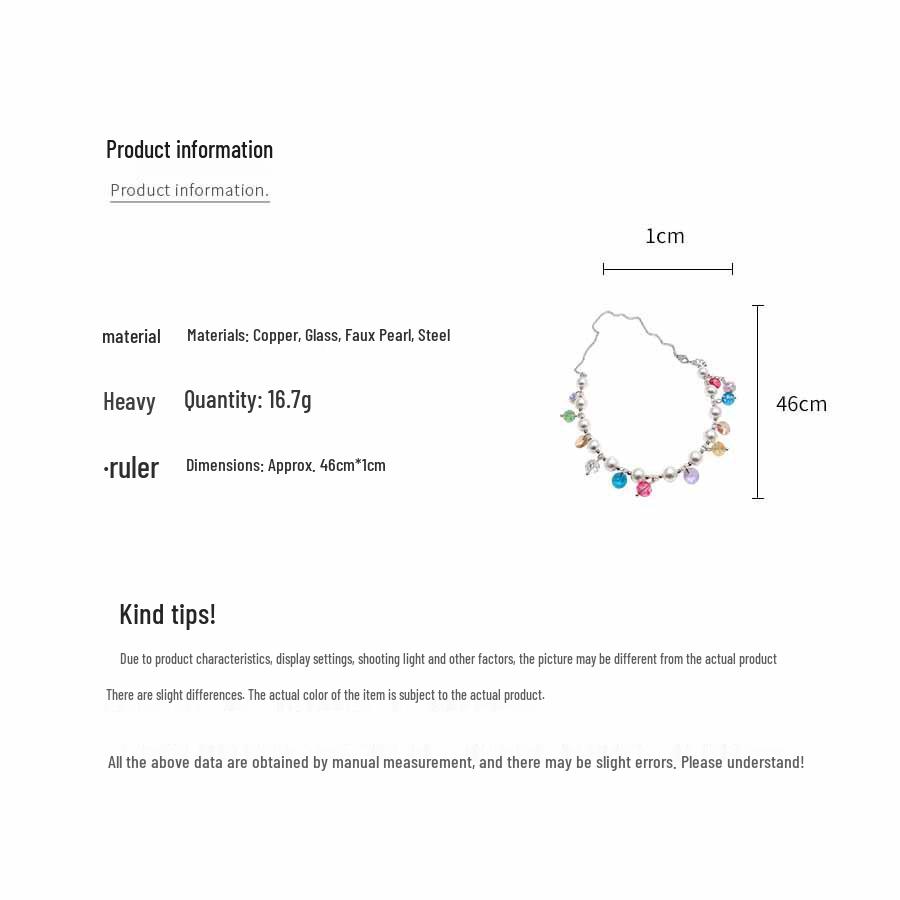 Colorful Dopamine Crystal Beaded Necklace: Water Drop Pearl Collarbone Chain, Fashionable Versatile Jewelry for Women.