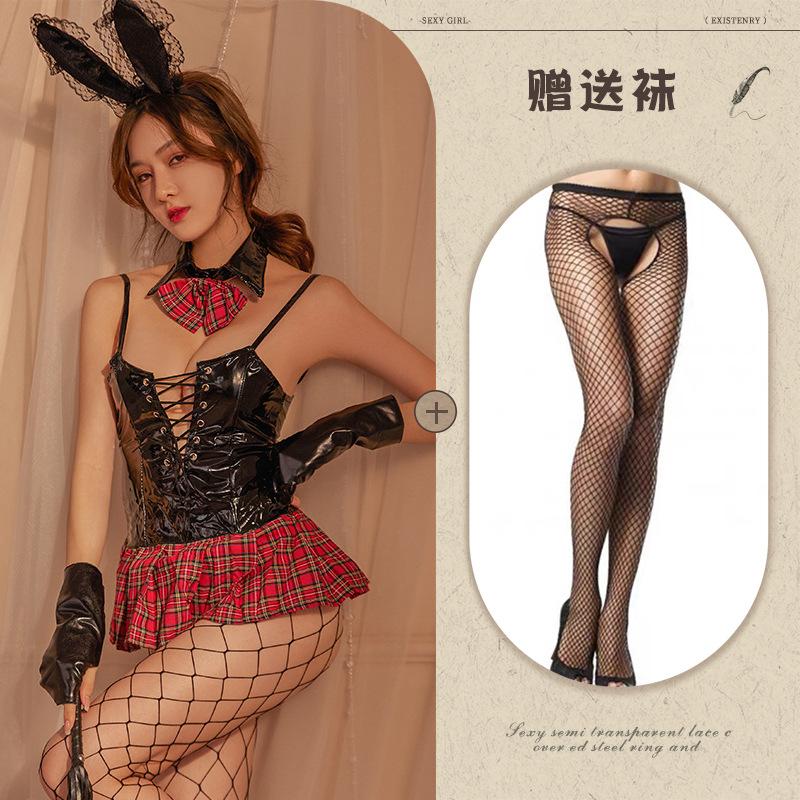 Sex Underwear Pure Desire Seduction Sex Uniform Desire Bunny Patent Leather Plaid Suit
