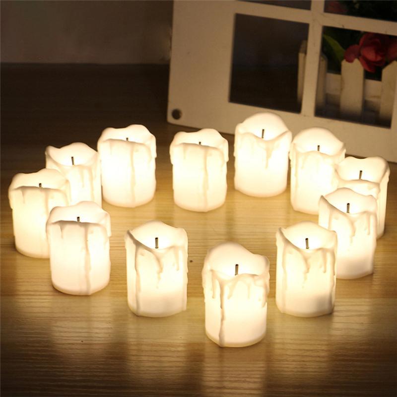 12Pcs LED Candle Lights Flameless Candle Lamp Battery Operated Tea Light Plastic Flickering Tears Candle Light Home Decor