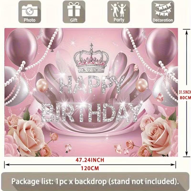 2D Elegant Rose Pearl Adult Birthday Photo Backdrop