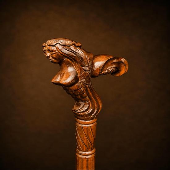 Mermaid Walking Stick, Hand Carved Wooden Mermaid Cane, Nautical Walking Cane, Ocean Inspired Wood Stick, Gentleman Cane, Unique Gift