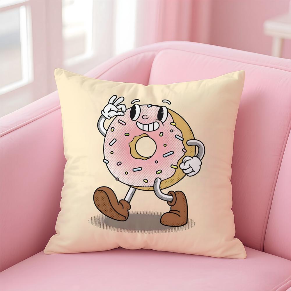 Food Lovers Cartoon Cute Donuts Cushion Cover Pillow Case Soft Skin Friendly Fabric Concealed Zipper