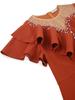Elegant Women Package Hip Bodycon Knee-Length Dress with Ruffled Short Sleeves Rhinestone Embellished Neckline Perfect for Evening Party