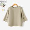 ZANZEA Women Summer Round Neck 3/4 Slit Sleeve Blouses