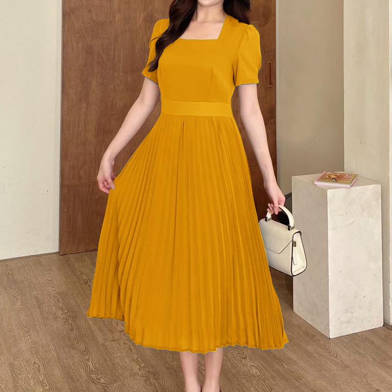 ZANZEA Women Square Collar Summer Casual Short Sleeve Dress