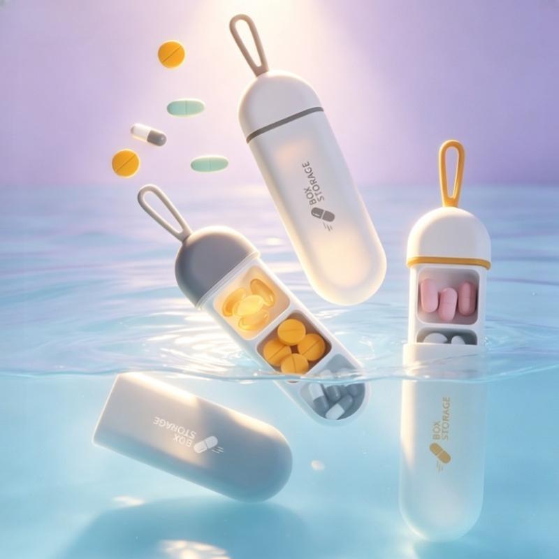 1pc Mini Portable Small Pill Box – Carry-on Three Compartment Organizer – Travel Pill Drug Dispenser for Vitamins & Medicine
