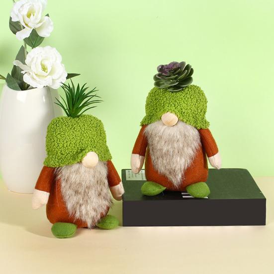 Plush Gnome Spring Decoration Cute Green Plant Gnome Doll for Tiered Tray Indoor Table Office Farmhouse Christmas Decoration