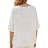 Dam Bomull Linne Blommig Tryck T-shirts Casual Lös Kortärmad Blus Topp
