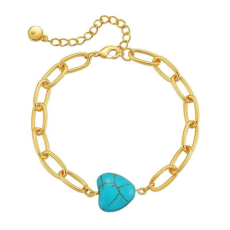 Heart Turquoise Design Handmade 18k Gold Plated Hollow Chain Bracelet For Women