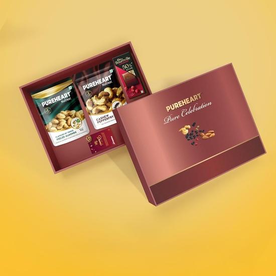 PUREHEART Valentine’s Day Gift Hamper for Him & Her | Premium Dry Fruits Gift Box with Cashew Pepper & Flavour of Venice Peeled Almonds (80g Each)