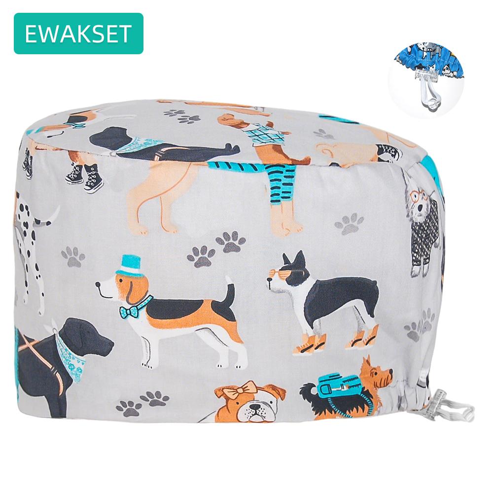 Women's Long Hair Medical Scrub Cap Dental Anesthesia Skeleton OBGYN Print Surgical Hat Adjustable Euro Style for Nurse Doctor